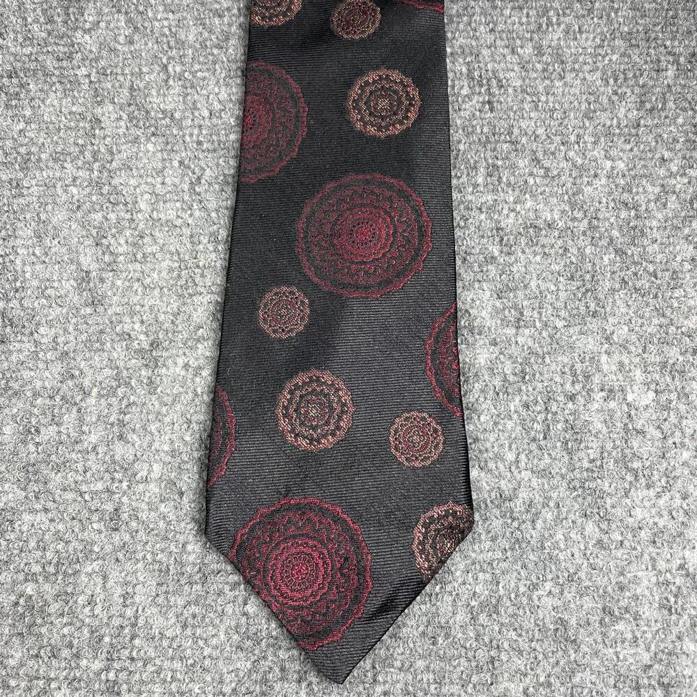 Parkway REPP Tie 3 3/4 X 57 Black/Red Jacquard Geometric Allover Silk USA Made